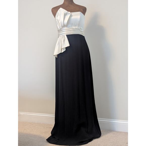 David Meister Long Strapless Evening Gown with White Satin Tie, Black Skirt Sz 6 - Picture 2 of 12